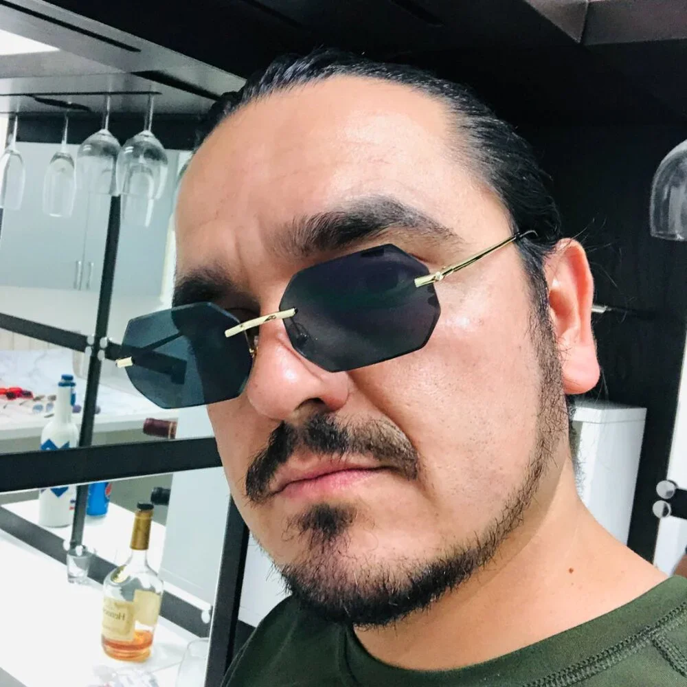 Men Sunglasses Dark Black Lens‎ Rimless Fashion Retro Shades Gold Metal Lentes